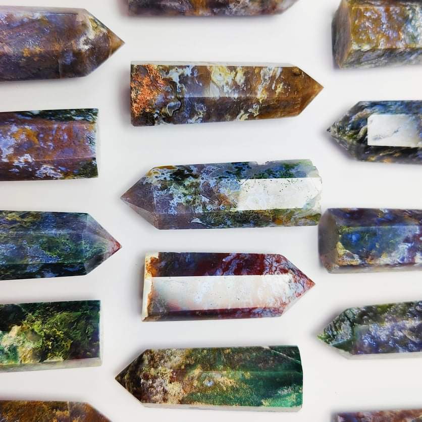 New Hot sale Natural Crystal Crafts healing stones colourful pink moss agate point for Home Decoration
