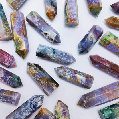 New Hot sale Natural Crystal Crafts healing stones colourful pink moss agate point for Home Decoration