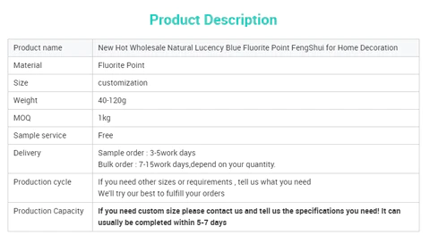 Blue Fluorite Point Wholesale Natural Lucency Crystal Point FengShui for Home Decoration