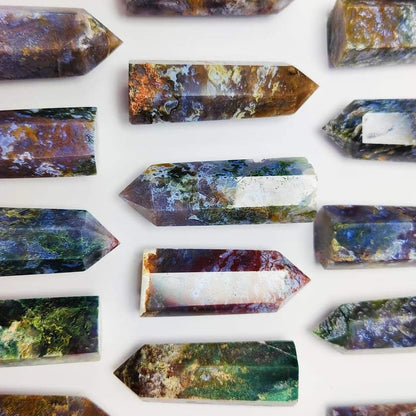 New Hot sale Natural Crystal Crafts healing stones colourful pink moss agate point for Home Decoration