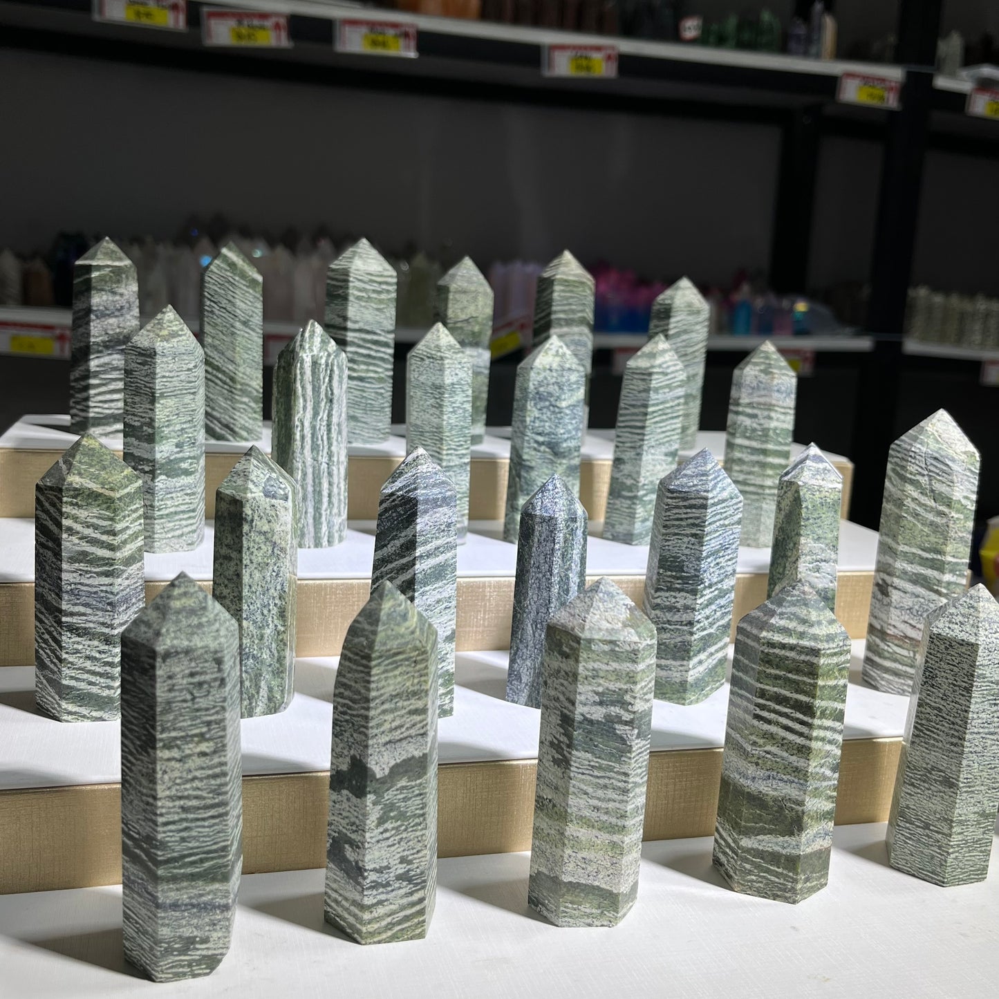Crystal green zebra jasper tower wholesaler price